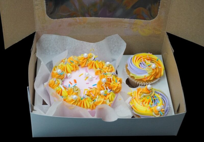 15cm x 7cm Bento Cake with 2 Cupcakes